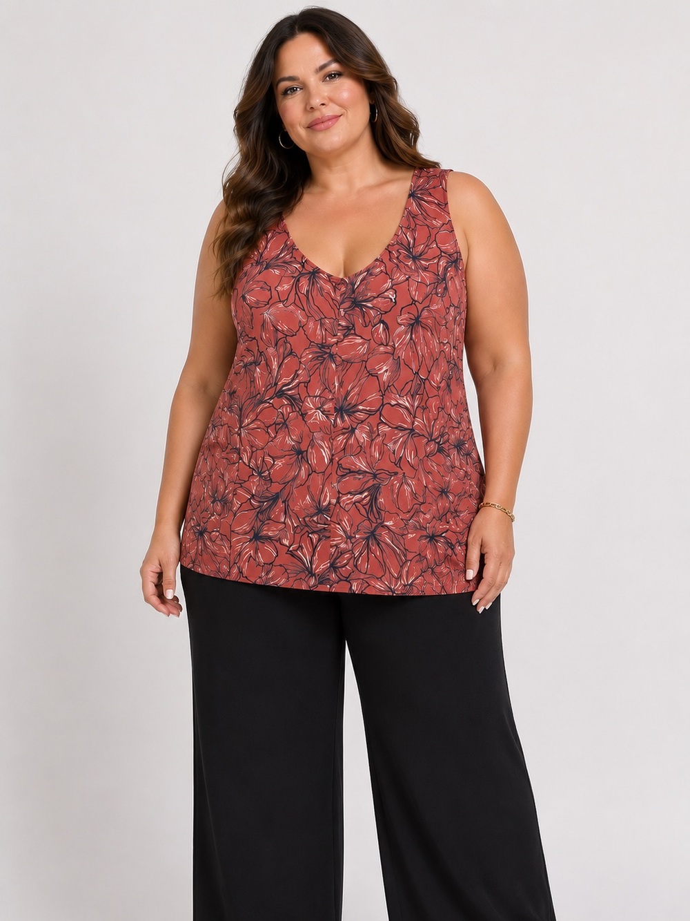 Addition Elle Orange Floral Swing Tank Top New NWT Plus Size 5X Tunic Stretchy